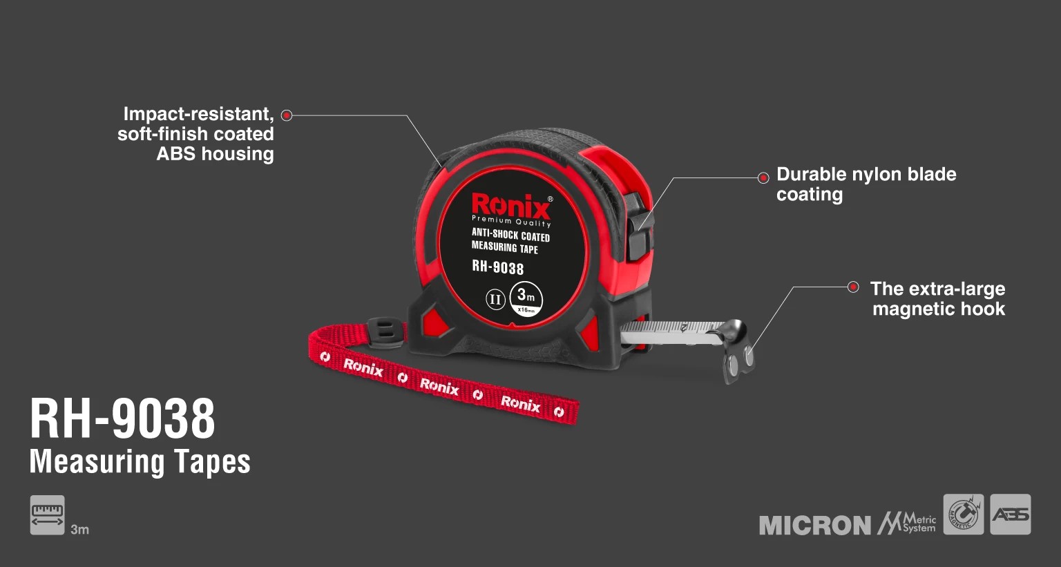 RH-9038 Anti-Shock Coated Measuring Tape-Ronix Tools (1) RH-9038 Anti-Shock Coated Measuring Tape-Ronix Tools (1)