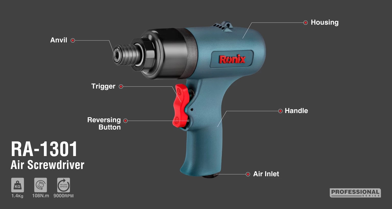 RA-1301 Air screwdriver-Ronix Tools (1) RA-1301 ilmaruuvimeisseli-Ronix Tools (1)