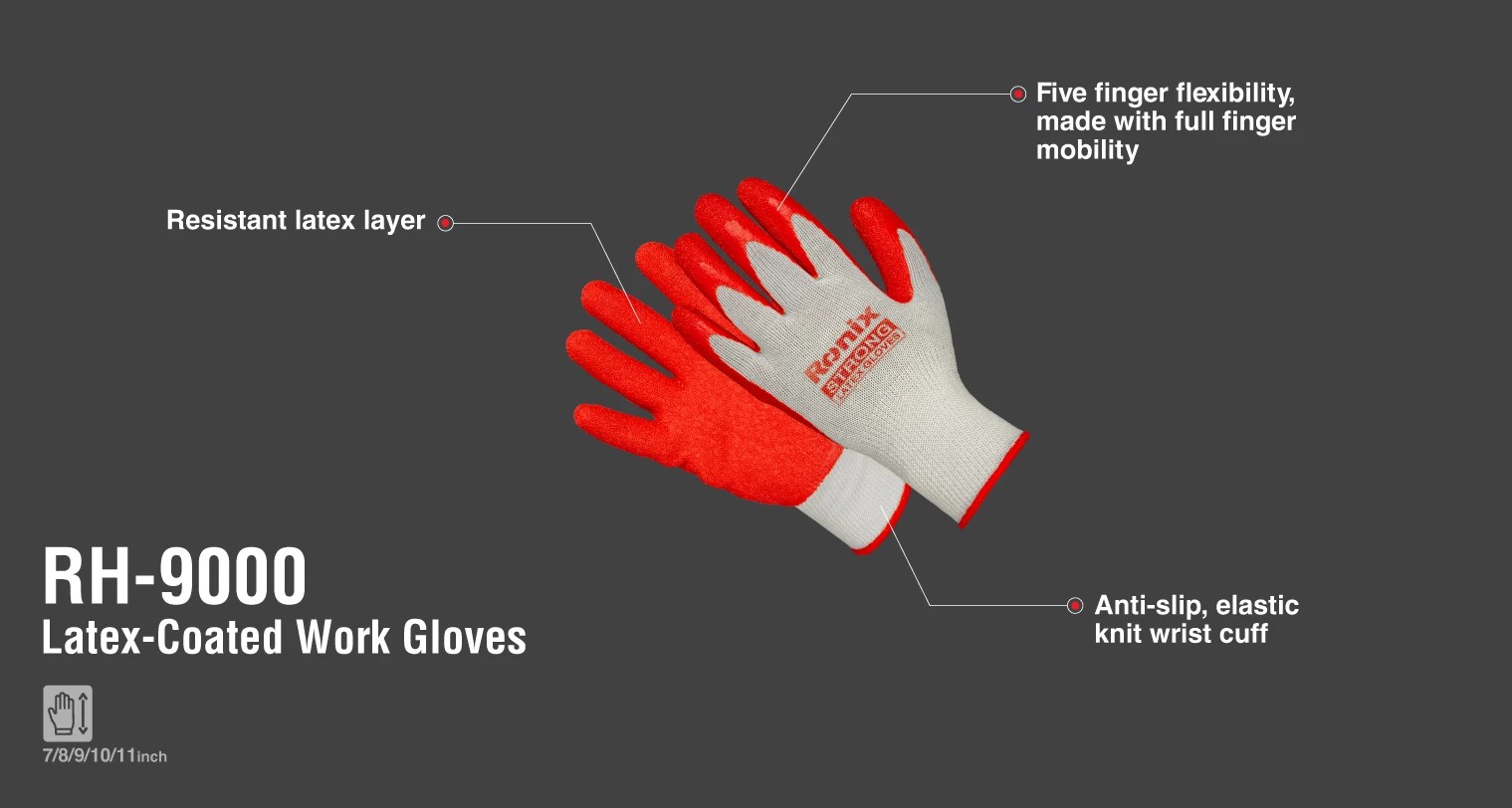 RH-9000 Latex-Coated Work Gloves -Ronix Tools (1) RH-9000 Latex-Coated Work Gloves -Ronix Tools (1)