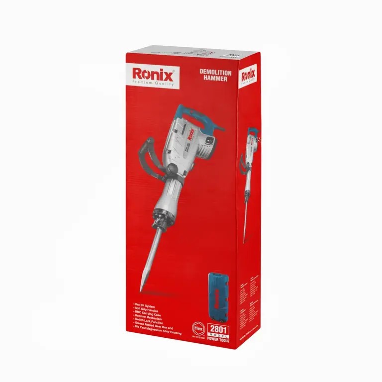 Ronix 2801 Demolition Hammer – Lightweight Magnesium Strength, 40J Impact Power, Built for Professional Vertical Demolition