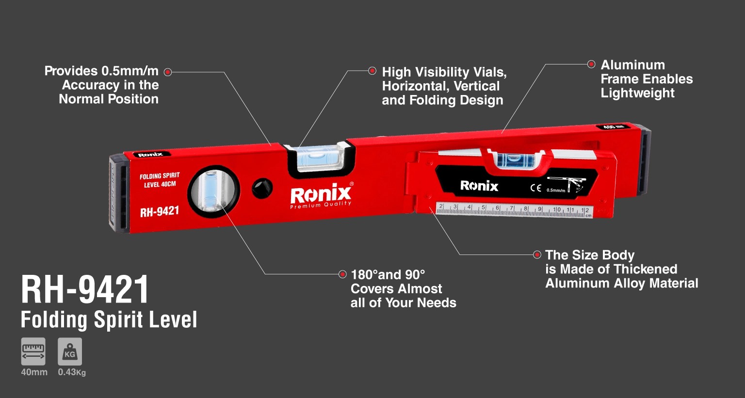 RH-9421 Folding Spirit Level -Ronix Tools (1)