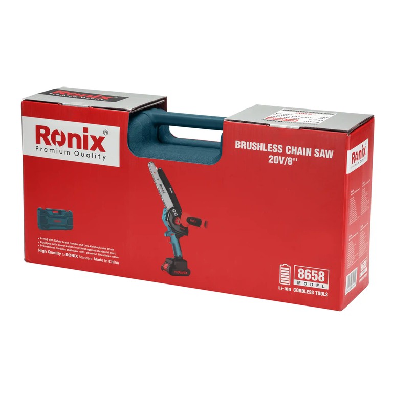Ronix 8658 20V Brushless 8-Inch Cordless Chainsaw – Professional Power Meets Safety and Portability