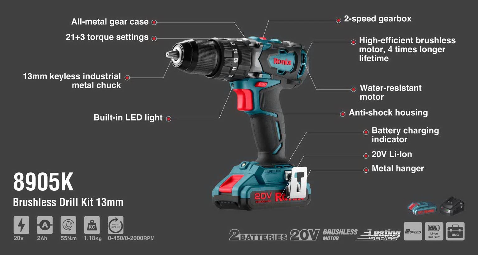 8905k Cordless Brushless Hammer Drill Kit-Ronix Tools (3).jpg